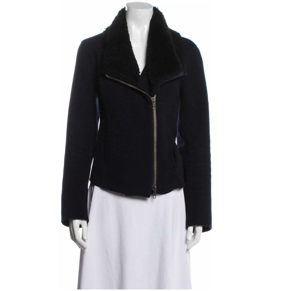 Vince Black Double Face Wool Lamb Shearling Cashmere Moto Jacket